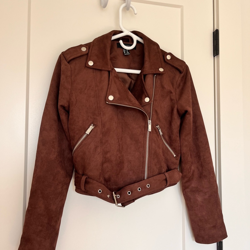 Brown Cropped Moto Jacket